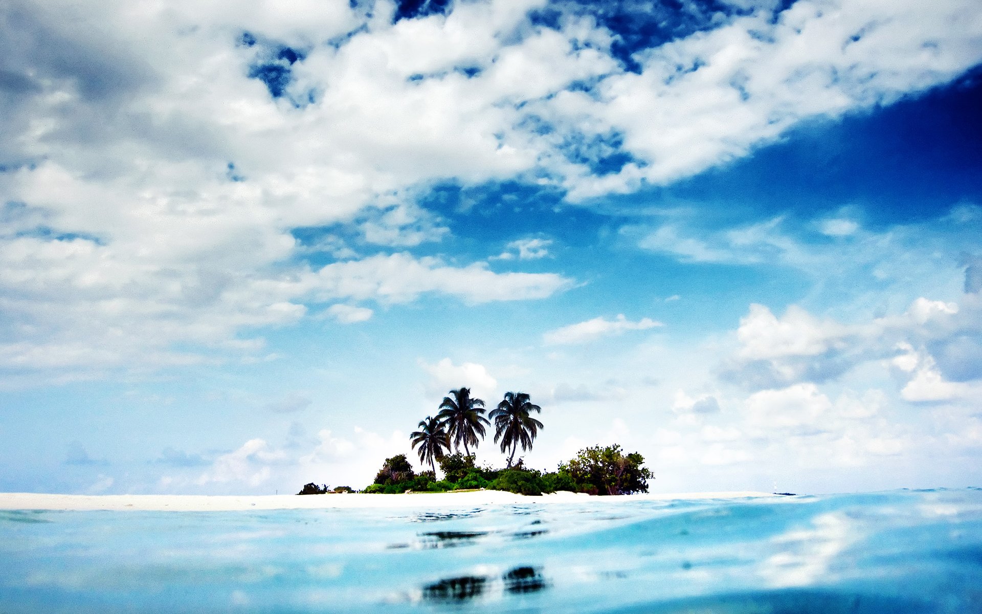 nature paysage île océan eau palmiers ciel nuages 1920x1200