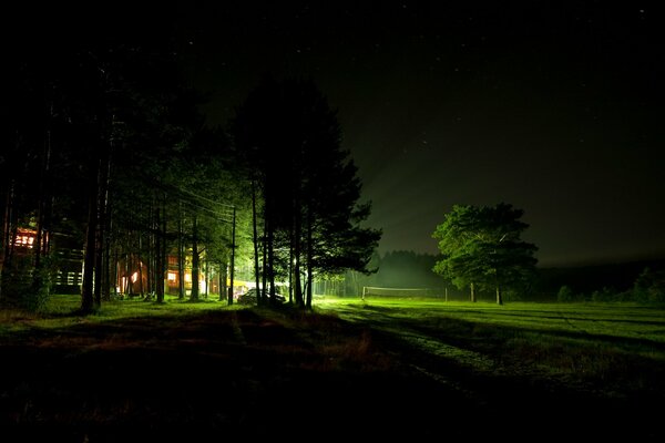 Verde campo notte e bagliore