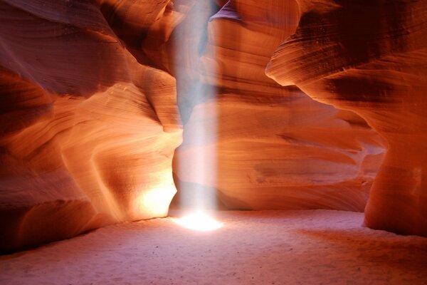 Canyon in a cave with a ray of light