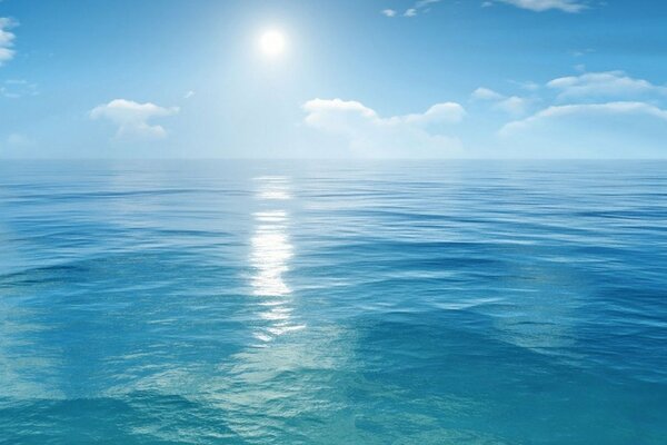 The blue ocean merges with the horizon