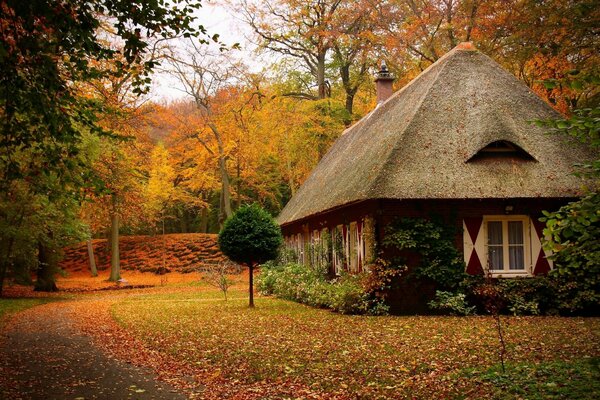 Casa di caccia nel parco autunnale