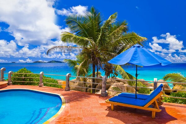 Sun lounger at the hotel by the pool