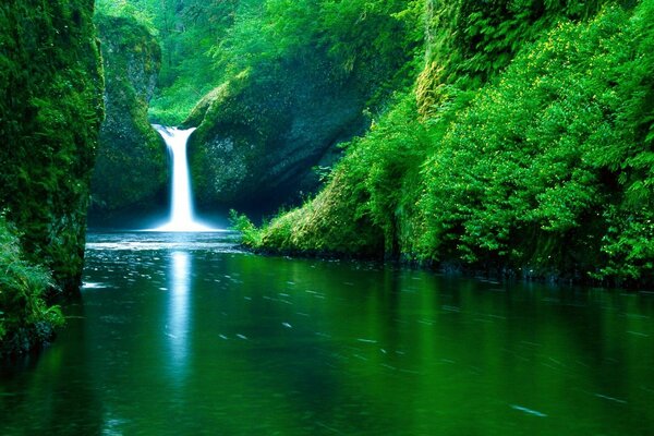 Водопад в зеленой долине