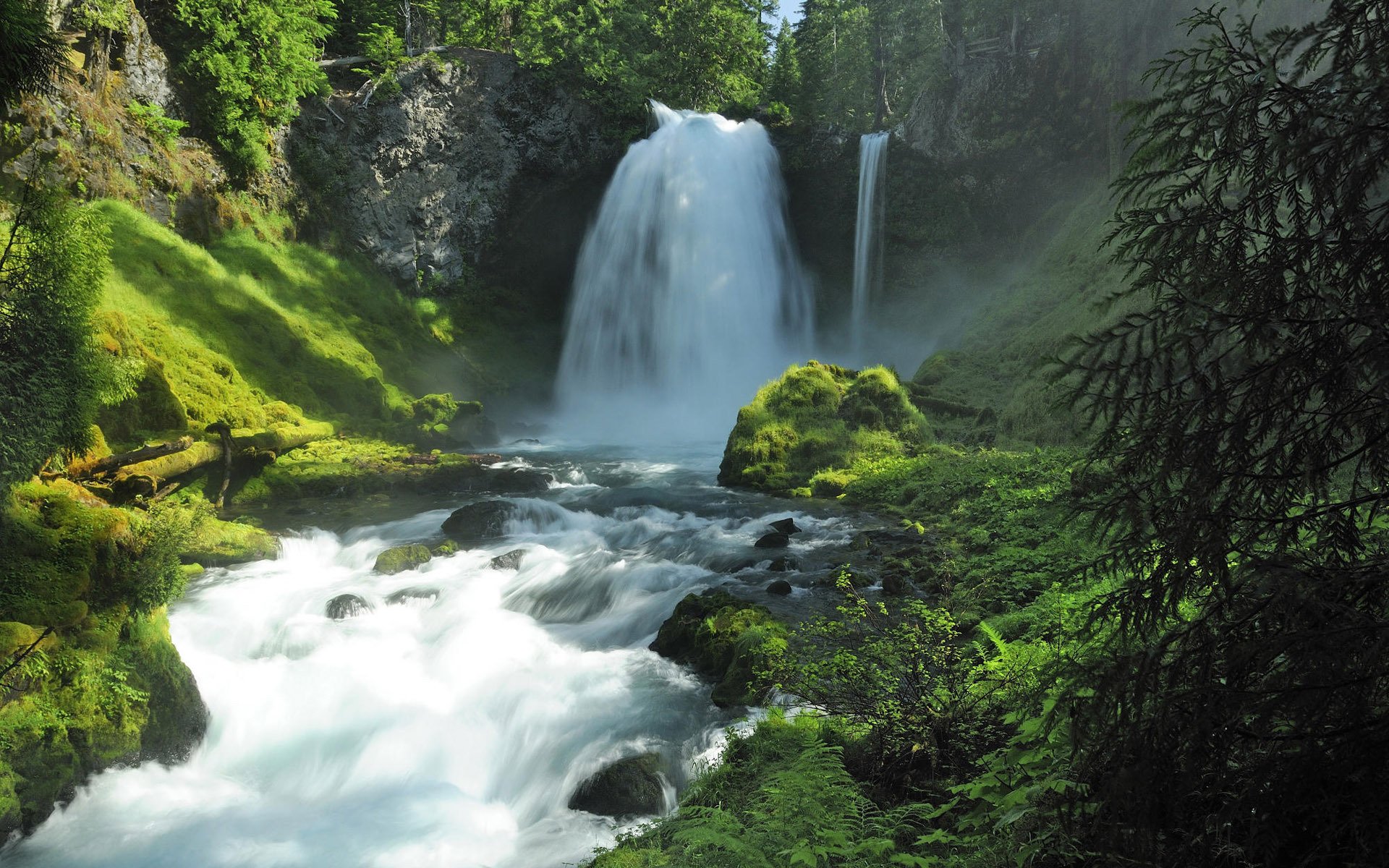 nature waterfall summer forest water stone