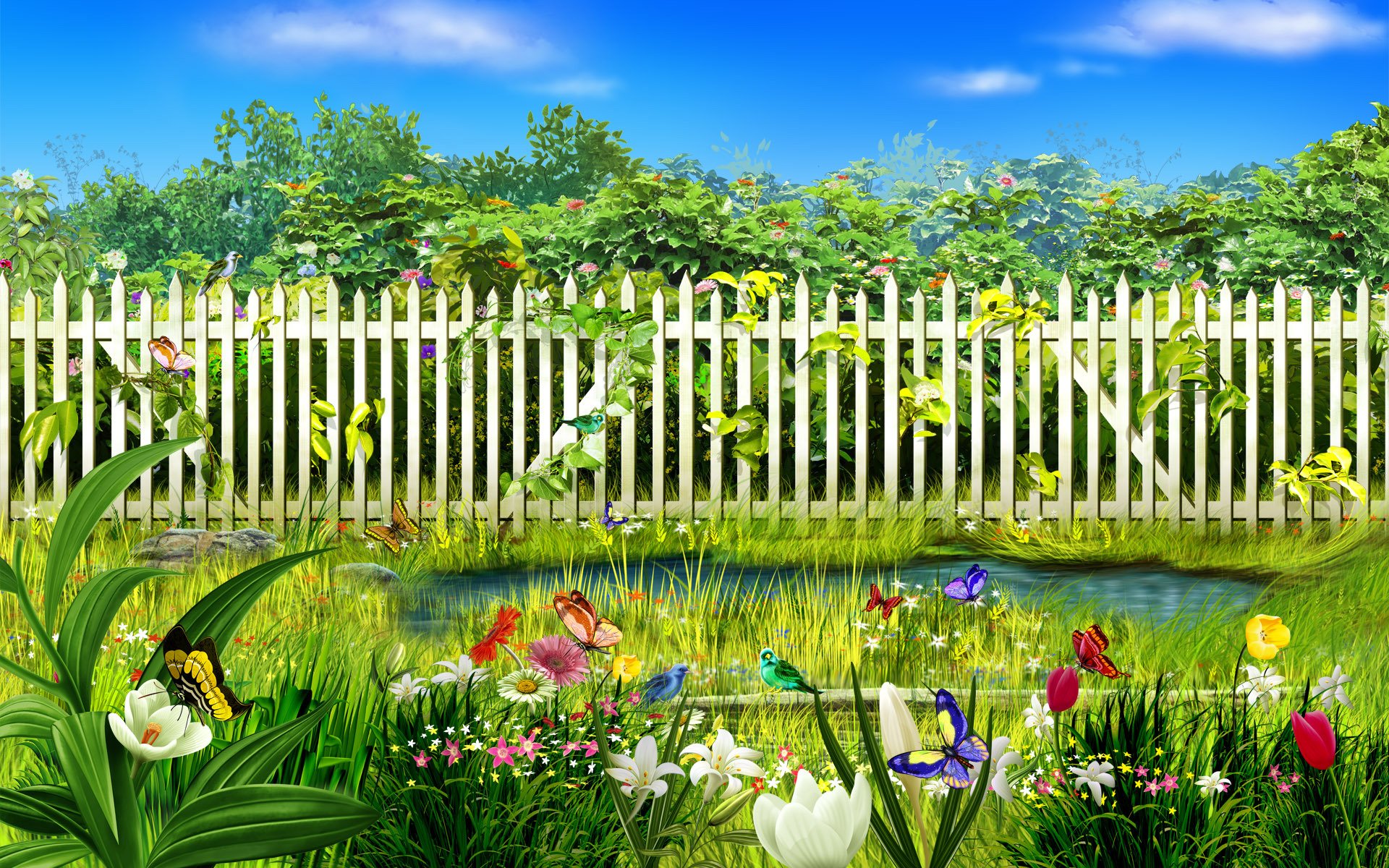 grass flower butterfly water fence