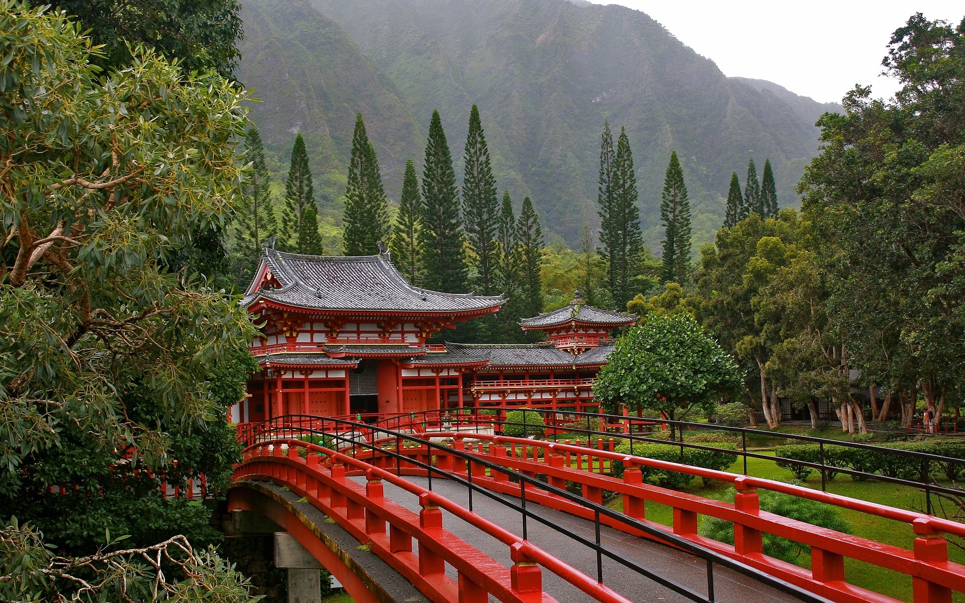 pagoda japón puente árboles