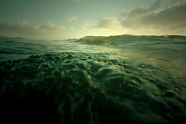 Beautiful waves in the ocean at dawn