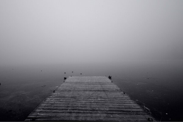 La nebbia avvolge il lago al mattino