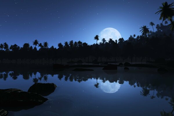 El reflejo de la gran luna en el agua
