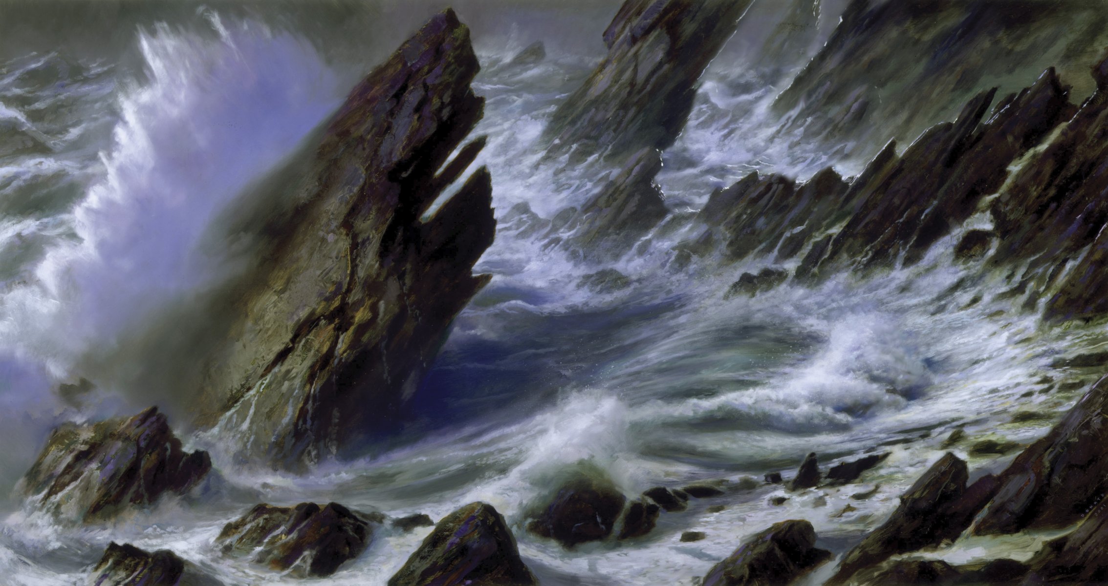 donato giancola pittura mare tempesta costa rocce onde