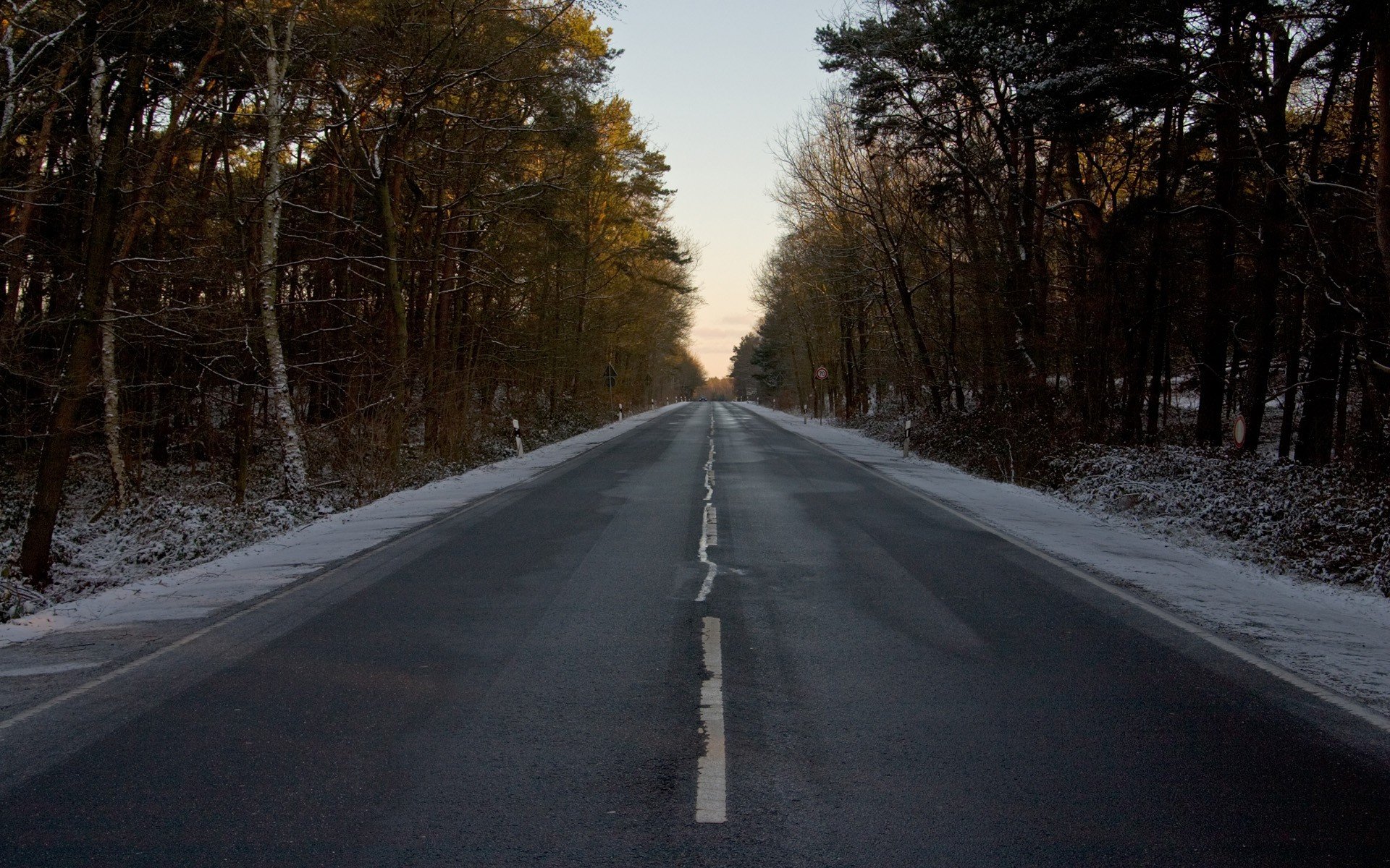 road counting winter forest mark