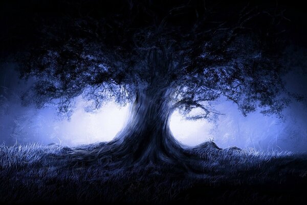 Dark art with a mystical tree