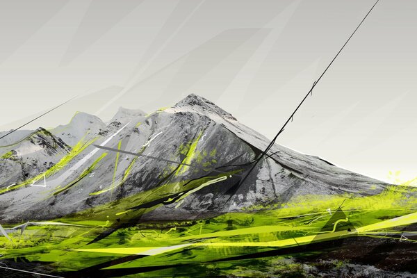 Drawing of mountains and green lines