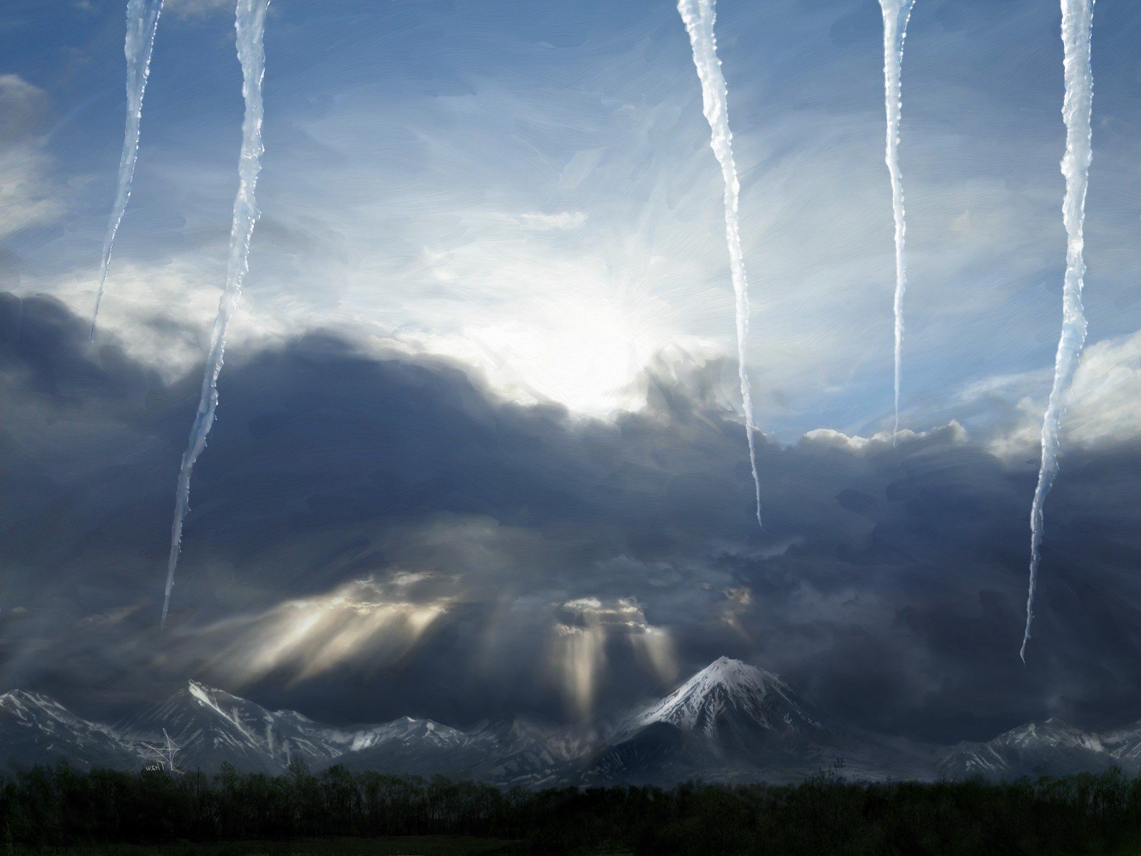 carámbanos cielo invierno montañas