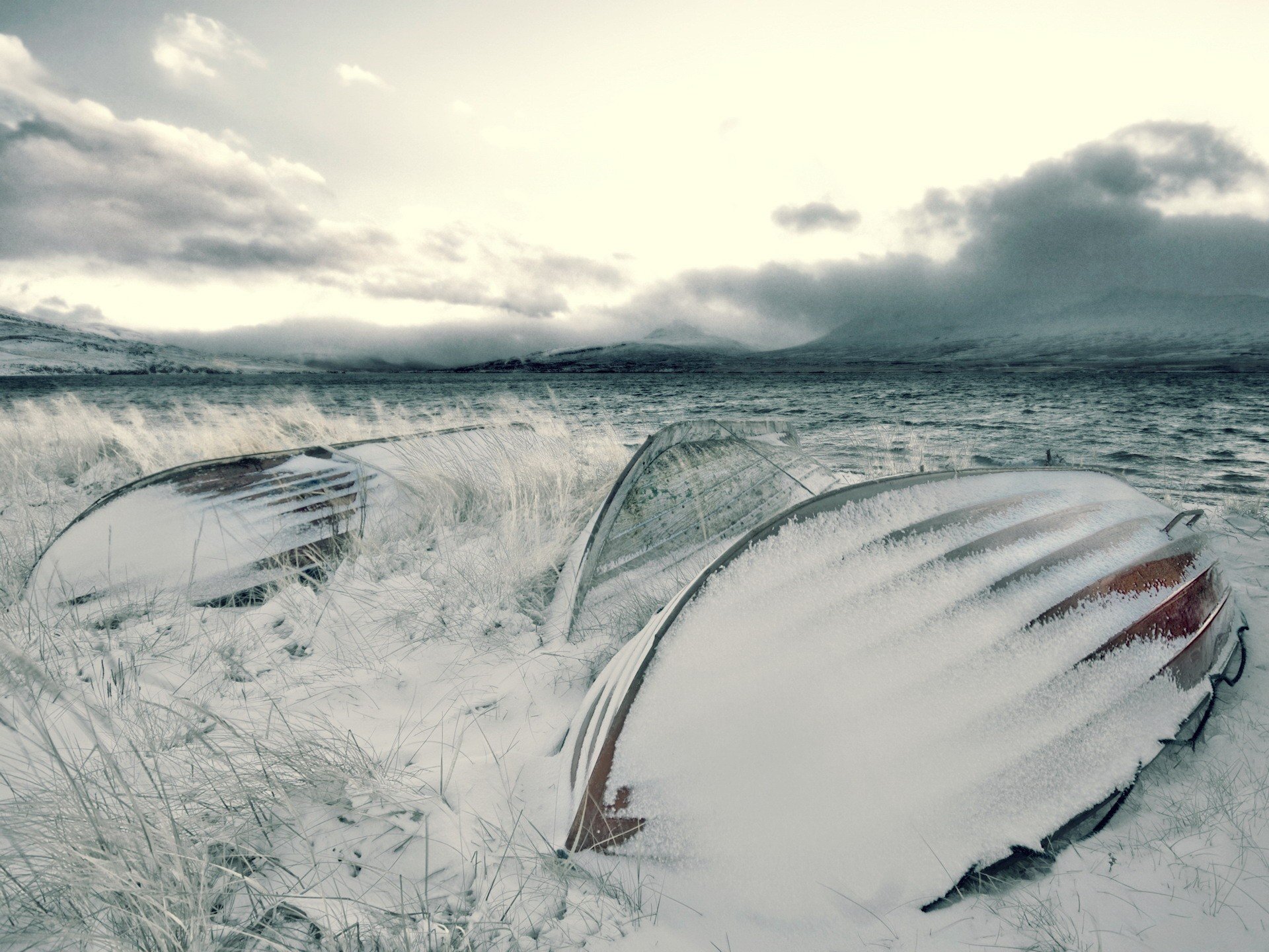 hiver neige bateaux