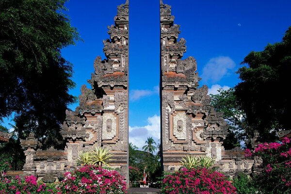 Fiori luminosi e struttura in Indonesia a Bali