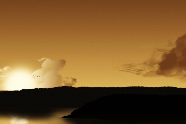 Schöne Landschaft in der Höhe bei Sonnenuntergang