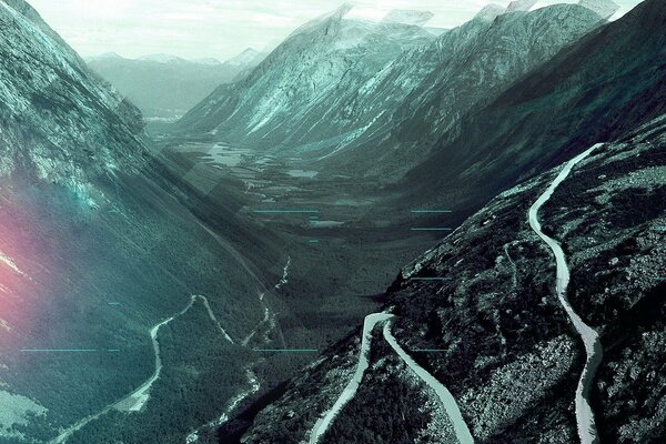 Road in the mountains photo with processing