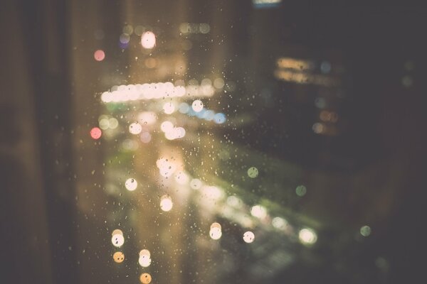 View from the window on the night rain