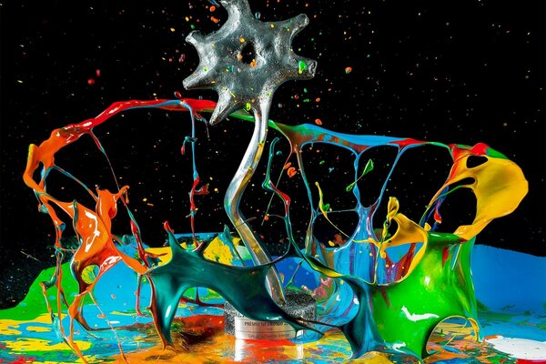 Macro photo of splashes of multicolored paint