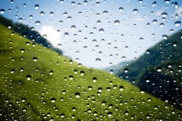 Macro shooting of drops on the window