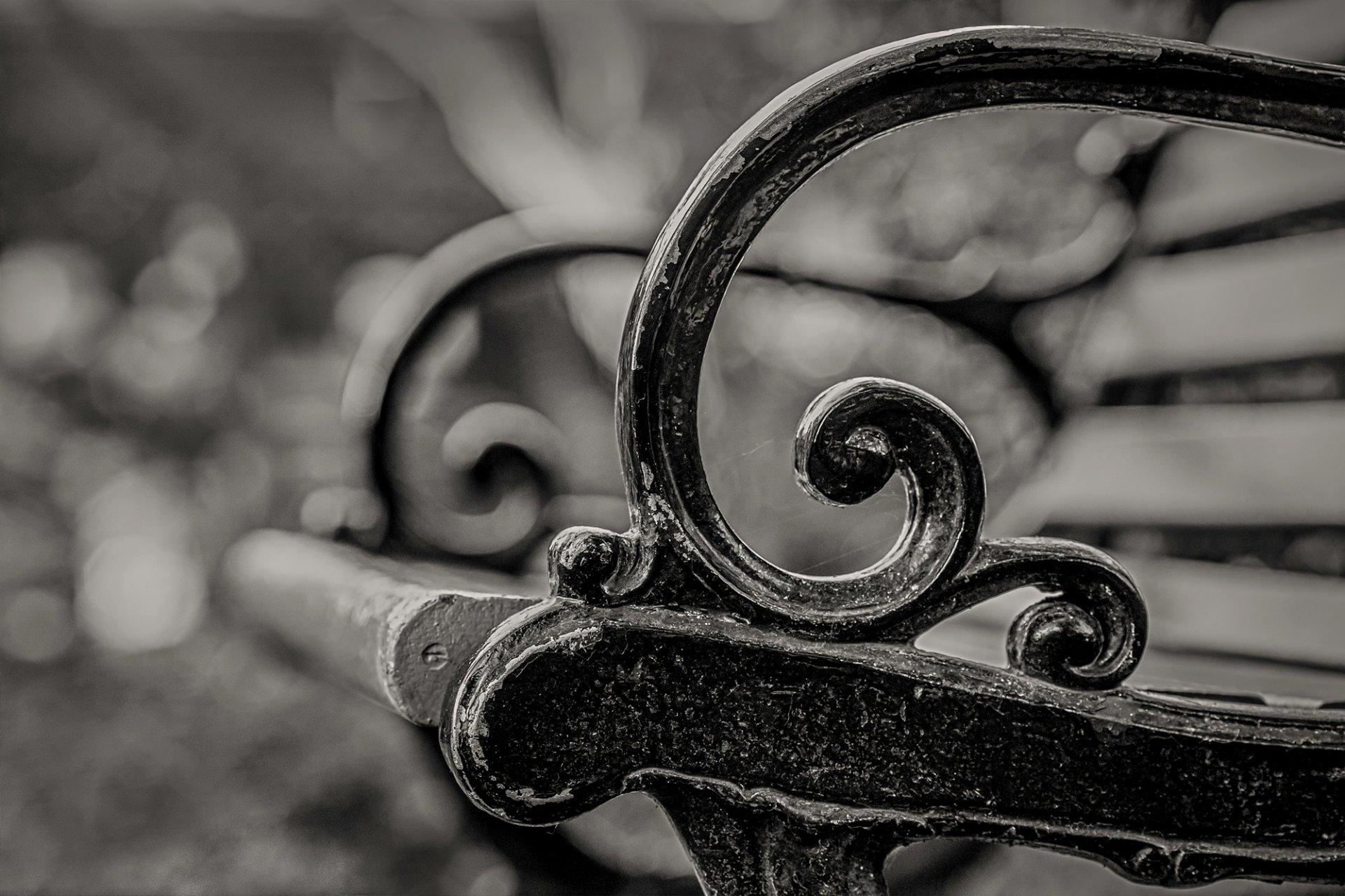 macro bench bench bench bench blur black and white