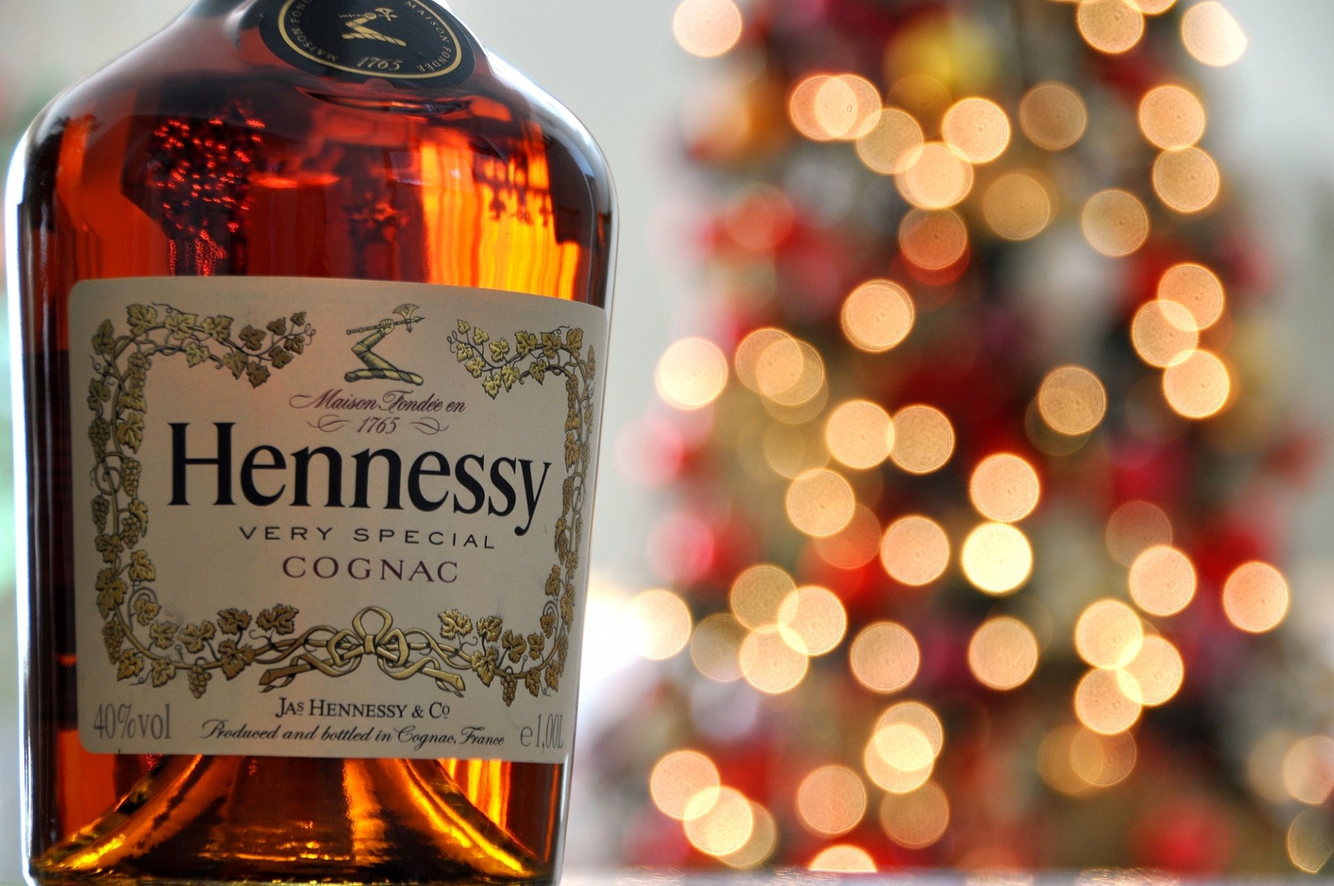 hennessy brandy a bottle label bokeh light