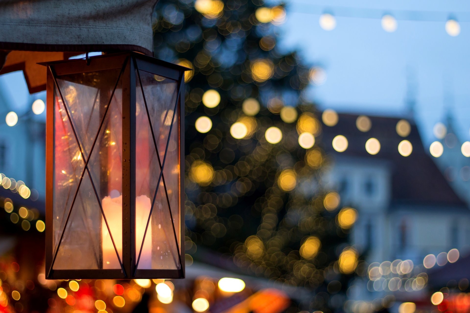 lanterne lumière bougie lumières bokeh ville rue vacances gros plan