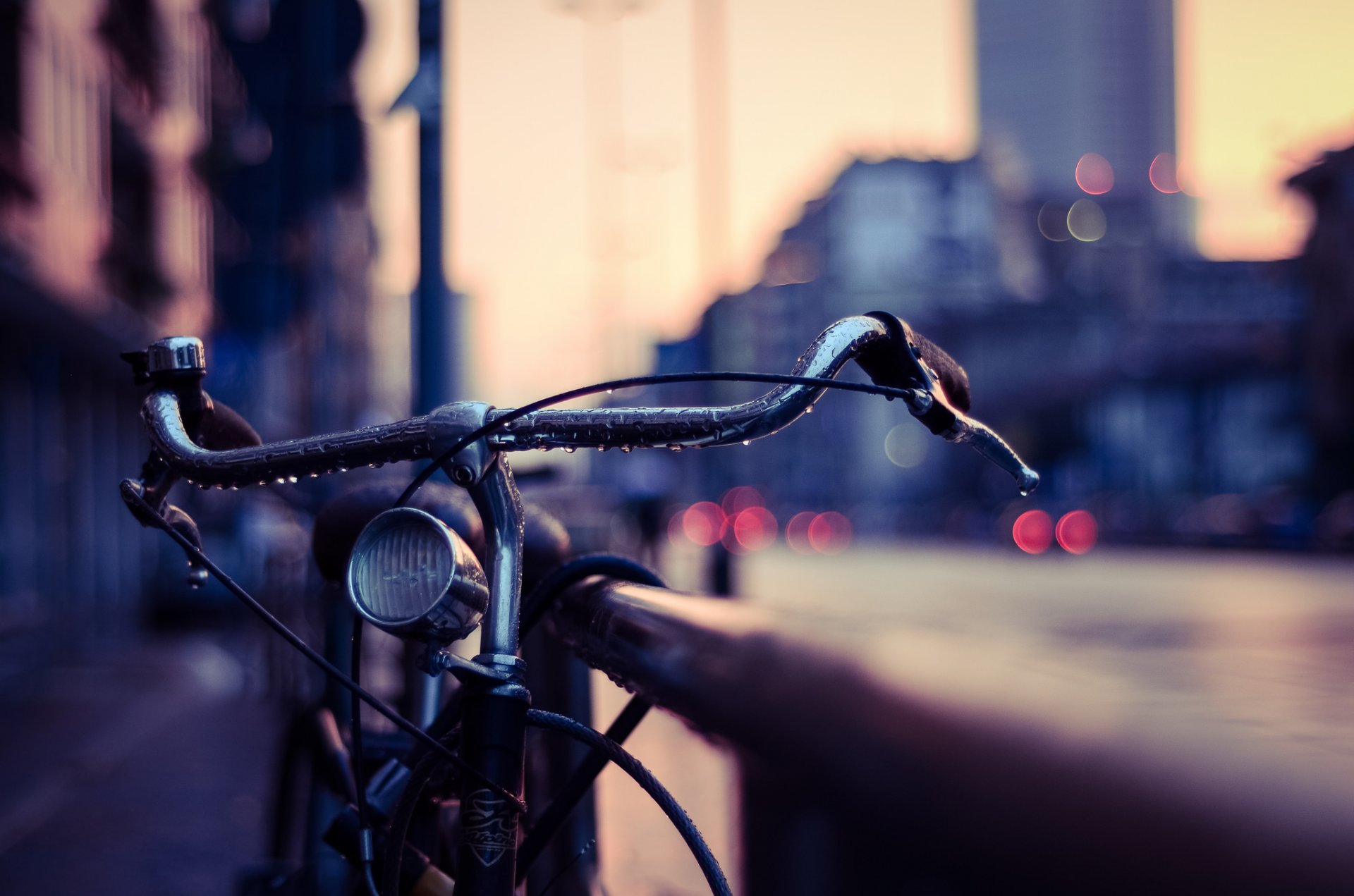 fahrrad tropfen abend lichter geländer bokeh makro