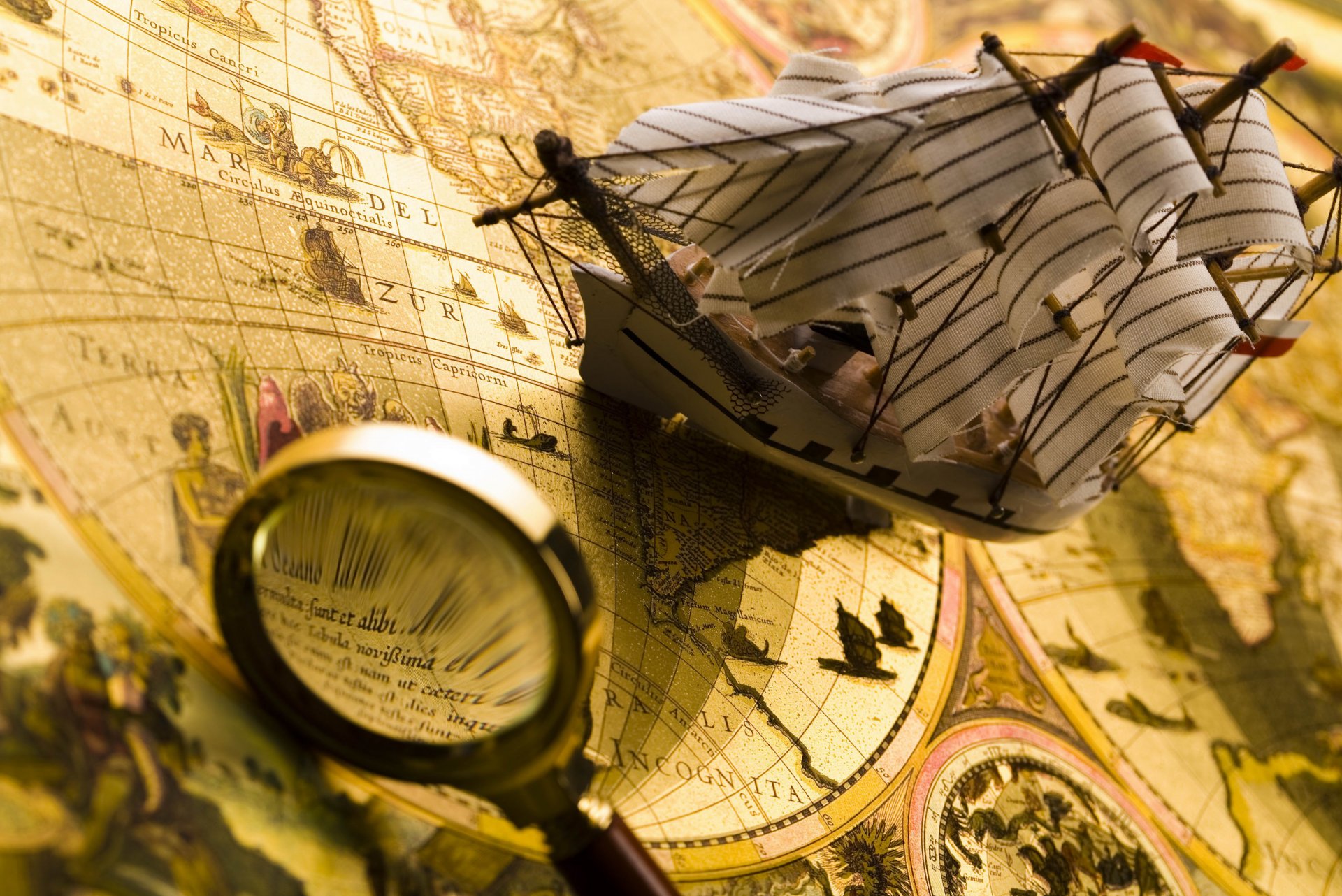 navigation composition ancient map ancient map magnifying glass travel travel ship blur bokeh wallpaper