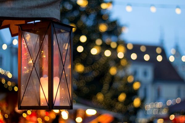 City street lamp on holiday