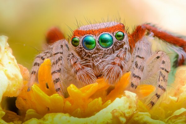 Regard d araignée mignonne sur la fleur