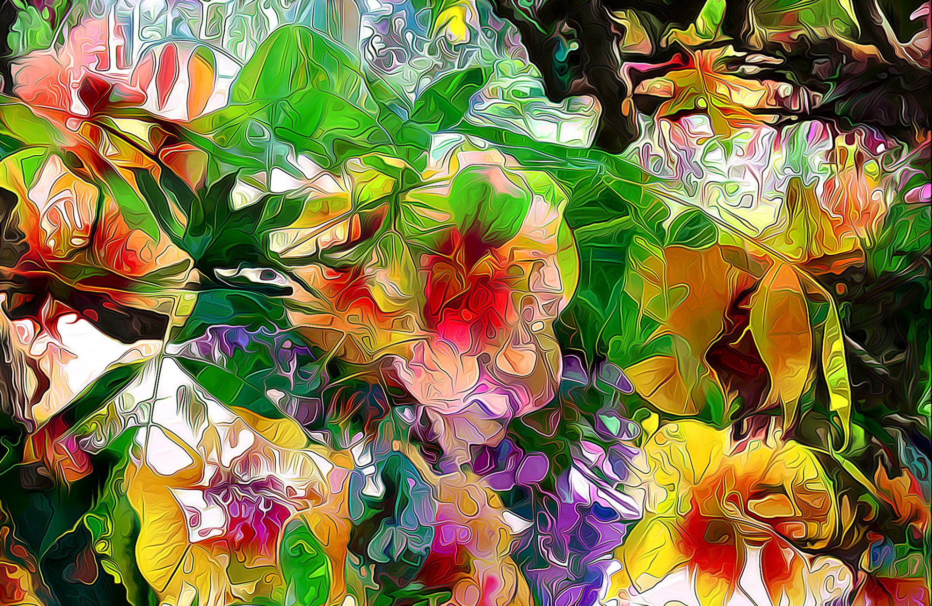 linee fiori foglie natura rendering