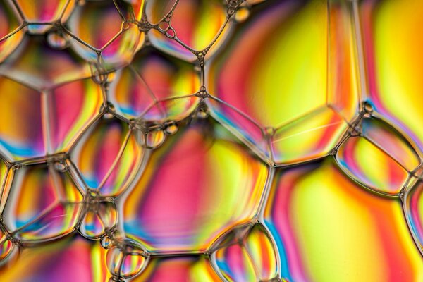 Rainbow-colored foam bubbles