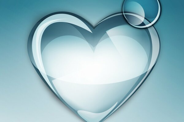 A heart with highlights and a drop on a blue background