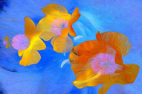 Fancy image of orange flowers on a blue background