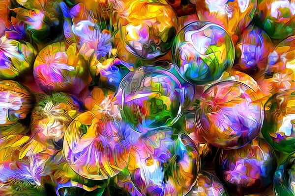 Rendu des fleurs multicolores dans des ballons