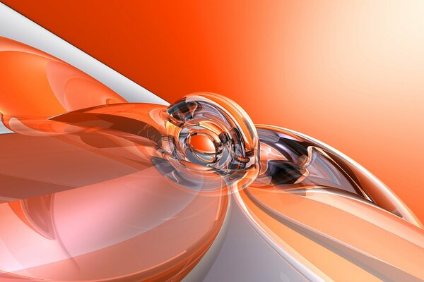 Orangefarbene Kugel in voluminösen Metallwellen