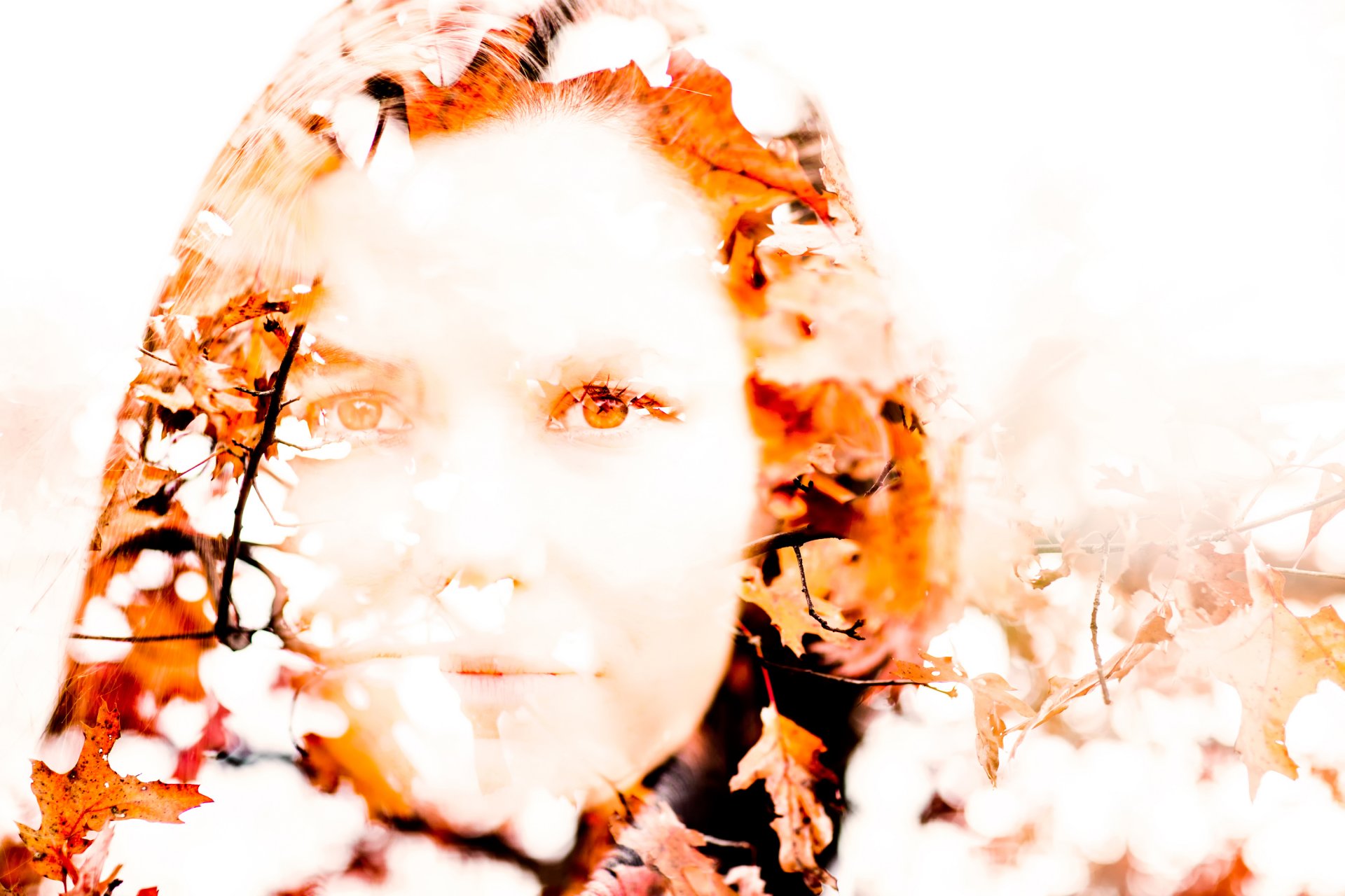 portrait autumn leaves double exposure