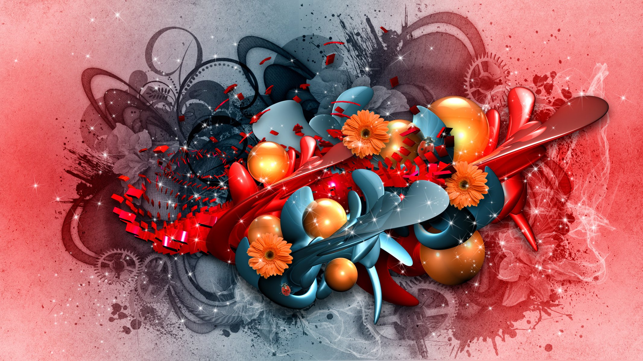 abstraktion collage blumen render grafik hq wallpaper