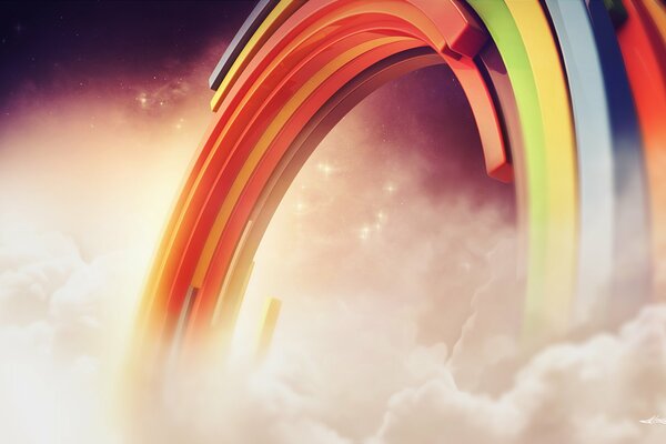 Абстрактное кольцо из разноцветных линий в облаках