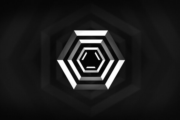 Three-dimensional hexagon on a black background