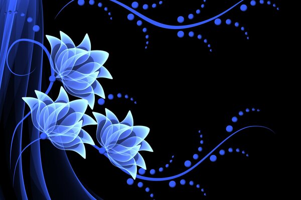 Image of neon blue flowers on a dark background