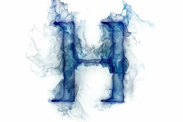 The letter H in a bluish watercolor haze