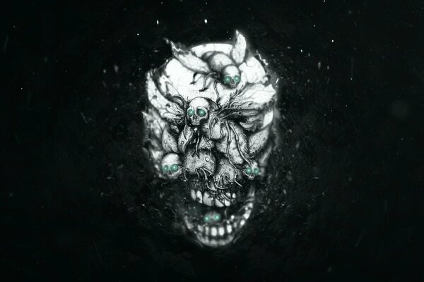 A terrifying skull on a black background