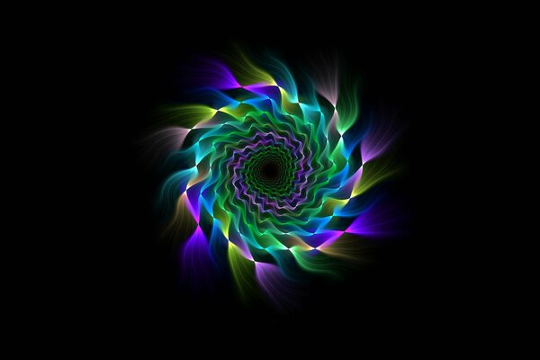 Modello simmetrico sotto forma di raggi colorati che formano una spirale