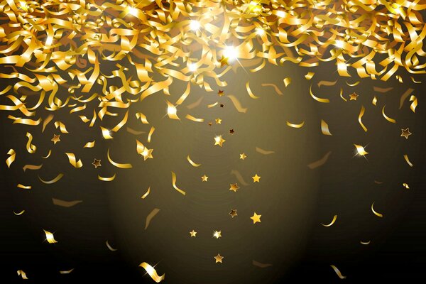 Golden dreams - sequins, confetti, stars on the background of wish fulfillment