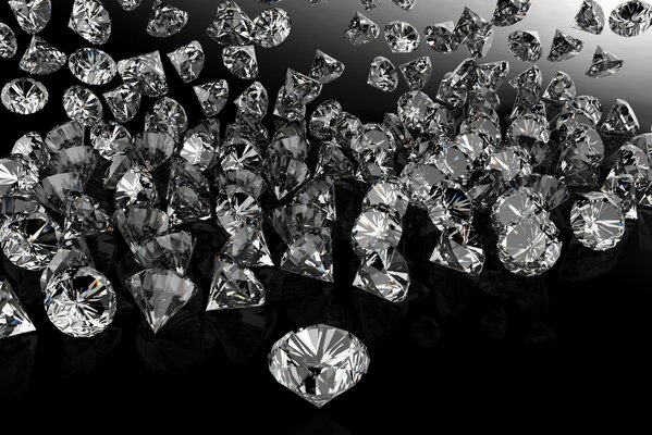 A scattering of diamonds on a black background