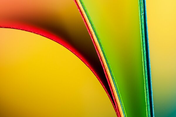 Colored sheets of paper with a fold on a red background