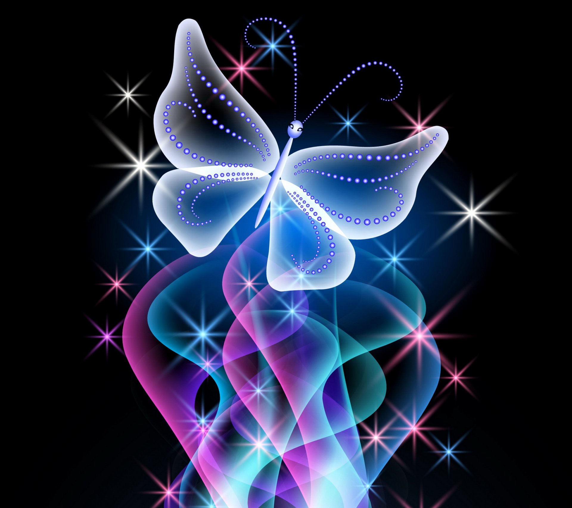 néon papillon abstrait bleu rose scintillement lueur conception néon